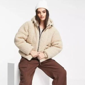 Topshop Brown Teddy - Sherpa-Lined Coat with Black Lining